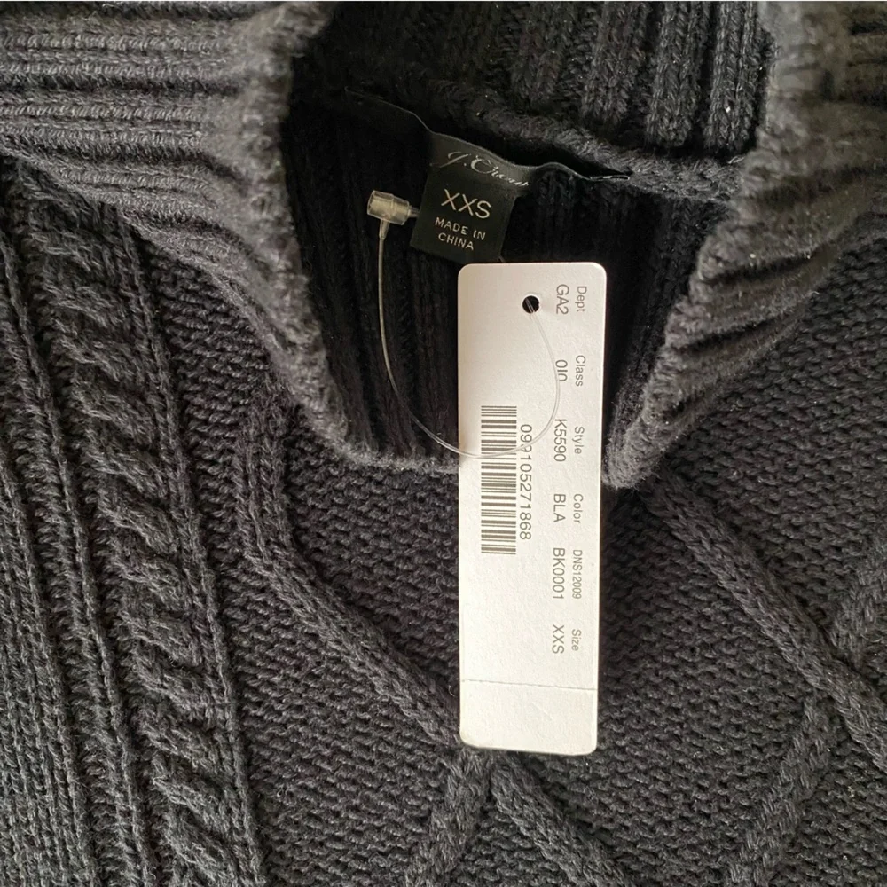J.Crew Black Mockneck center cable-knit sweater size XXS